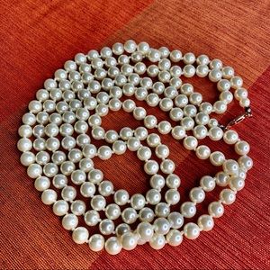 Jewelry - Vintage Glass Faux Pearl Necklace Hand Knotted 60” Jewelry - Vintage Glass Faux Pearl Necklace Hand Knotted 60”